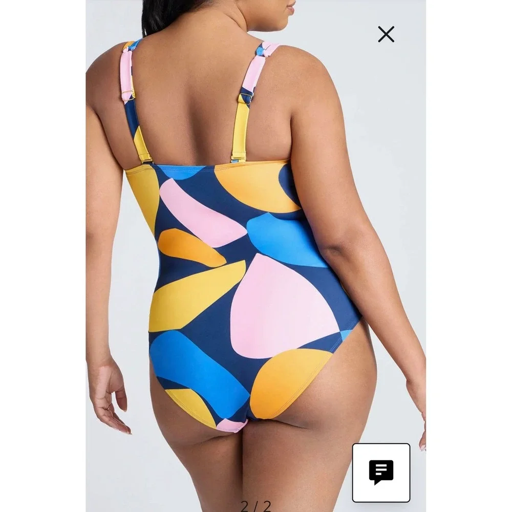 Eloquii One Piece Swimsuit Womens 18 Multicolor Abstract Keyhole Vacation Summer